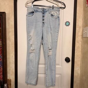 Light Blue Distressed Women Risen Jeans